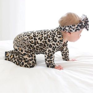 Posh Peanut Ruffle Zipper Footie - Leopard (0-3m)